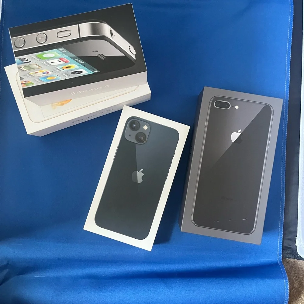 4 Apple iPhone Boxes Collection - Black, White, Gold